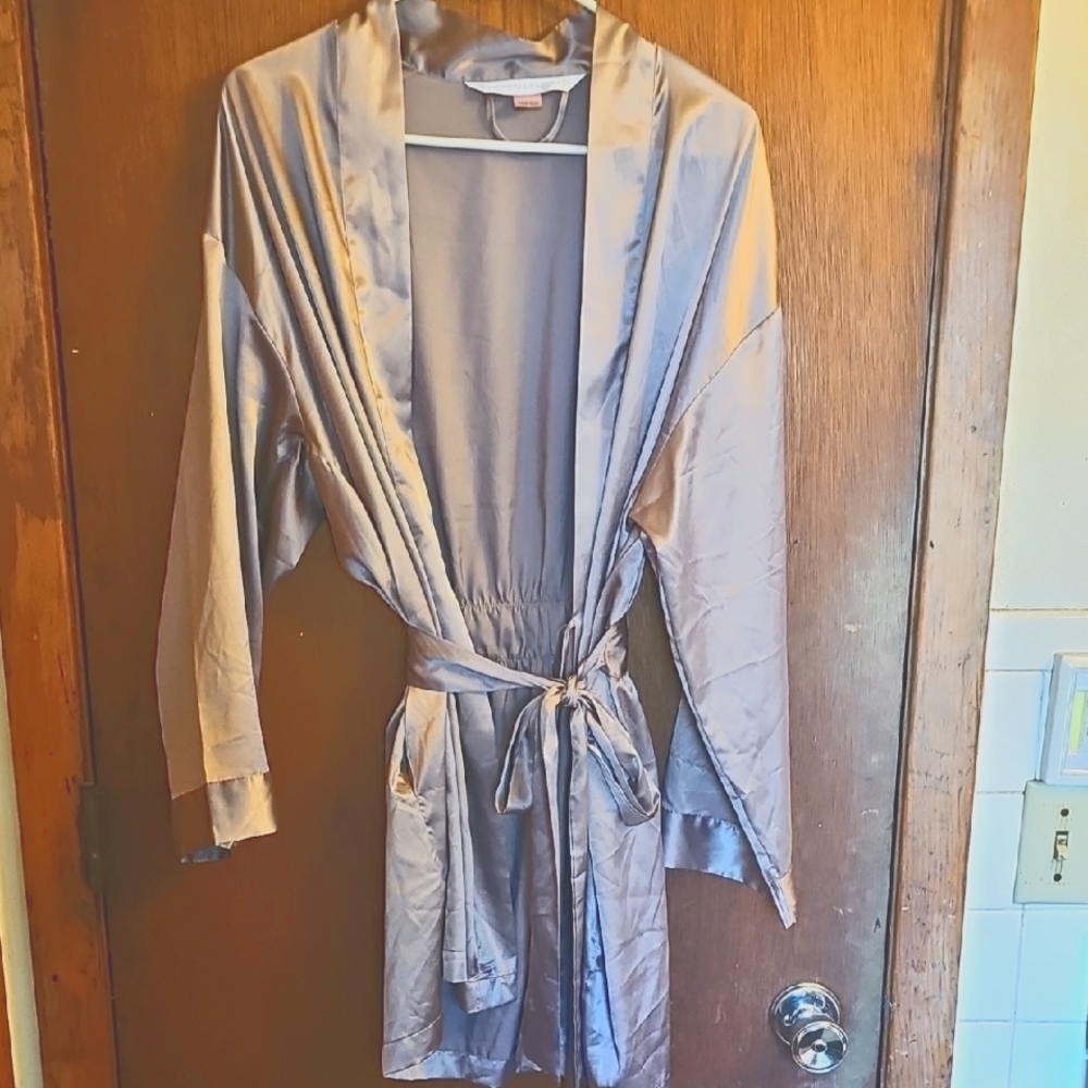 Elegant Satin Robe - Gray